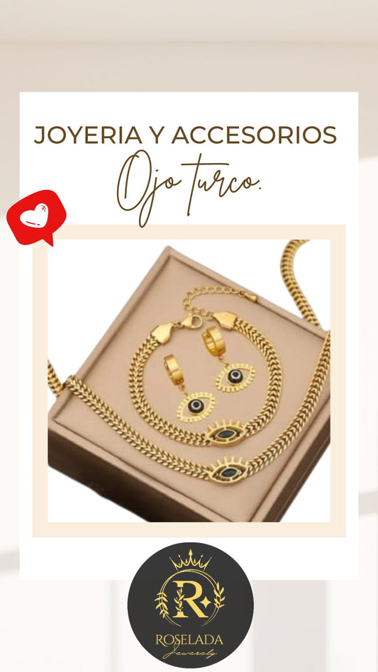 Conjunto de ojo turco de acero inoxidable chapado en oro 14k